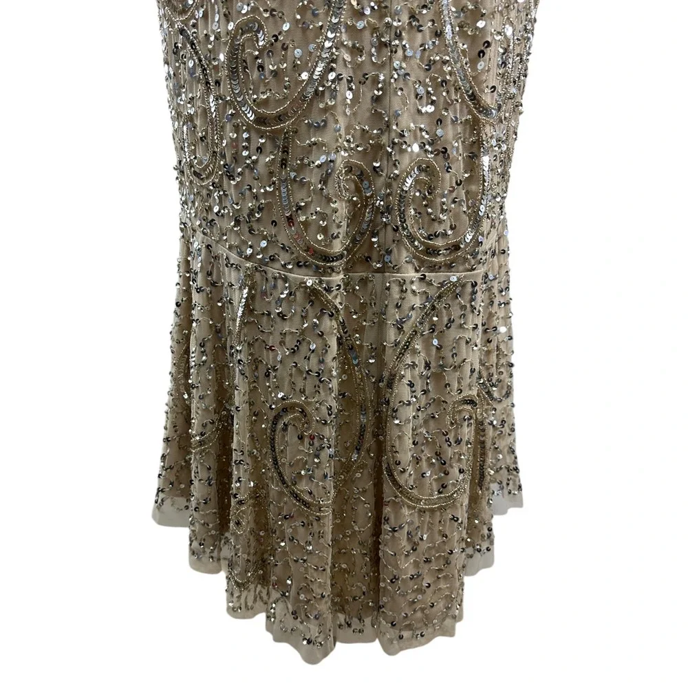 NWT Aidan Mattox Sequin Embellished V-Neck Flutter Hem Midi Dress *Altered* - Picture 12 of 16